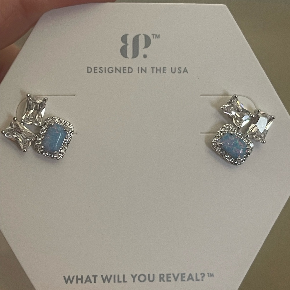 Bomb Part stud earrings.  Blue fire opal.  BP